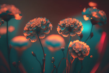 Beautiful flowers on a dark background. 3d rendering, 3d illustration.の素材