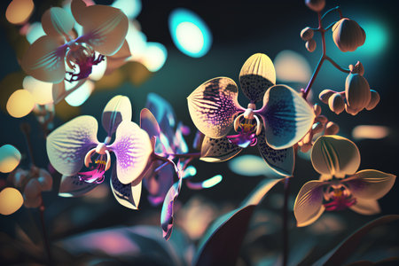 Beautiful orchid flowers on a dark background. 3d renderingの素材