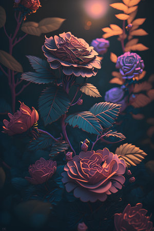 Beautiful flowers on a dark background. 3d rendering, 3d illustration.の素材
