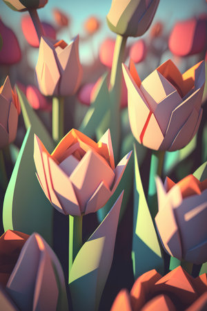 Tulip. Beautiful bouquet of tulips. 3d illustrationの素材
