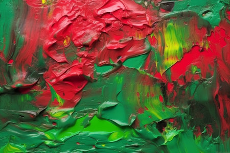 abstract background of green and red oil paint strokes on a paletteの素材