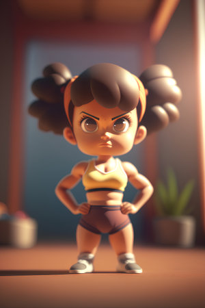 Cute little african american girl in sportswear. 3d renderingの素材