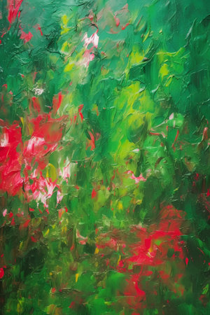 Painting of flowers in red and green colors. Abstract background.の素材