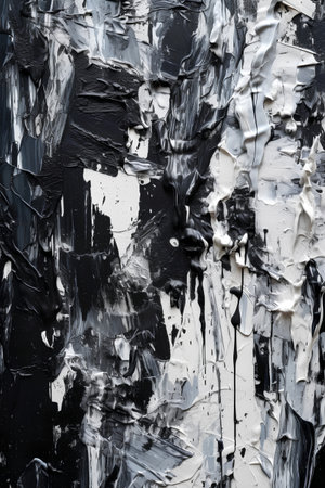 abstract background of black and white oil paint on canvas with cracksの素材