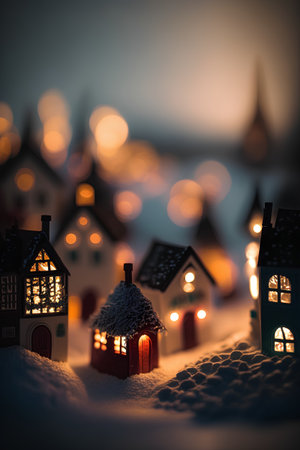 Small Christmas houses in the snow. Festive decoration. New Year concept.の素材