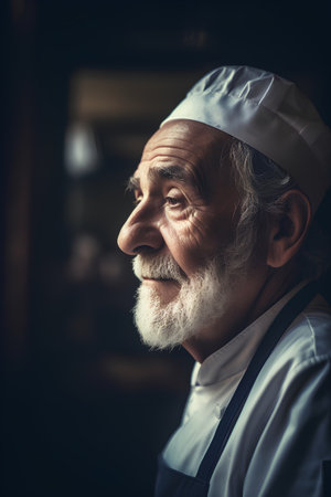 Portrait of a senior male chef in the kitchen of a restaurantの素材