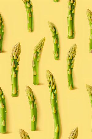 Seamless pattern with green asparagus on a yellow background.の素材