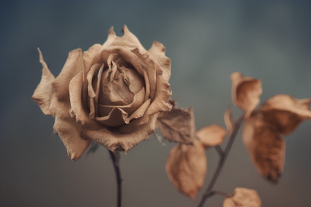 Dried roses in vintage style, retro toned, selective focusの素材