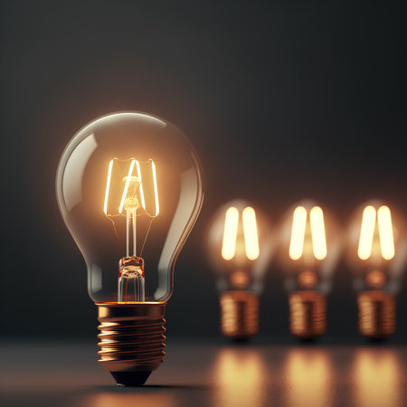 Glowing light bulb on dark background, 3d rendering. Computer digital drawing.の素材