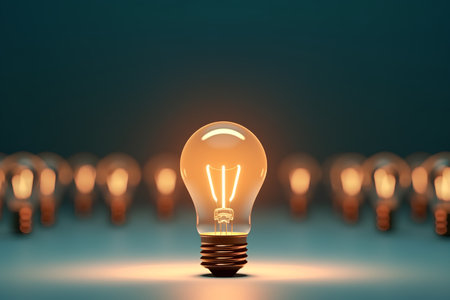 Glowing light bulb on a dark background. 3D illustration.の素材