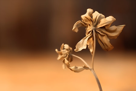 Dry flower on a brown background with space for your text.の素材