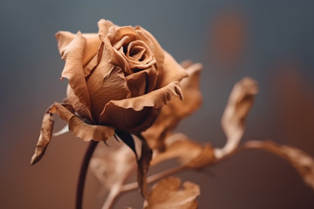 Close up of a dried rose on a dark background with copy spaceの素材