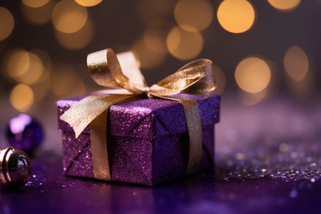 christmas gift box and decoration on bokeh background - close upの素材