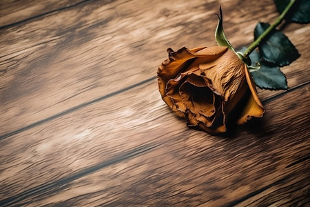 Dried rose on a wooden background. Valentines day concept.の素材