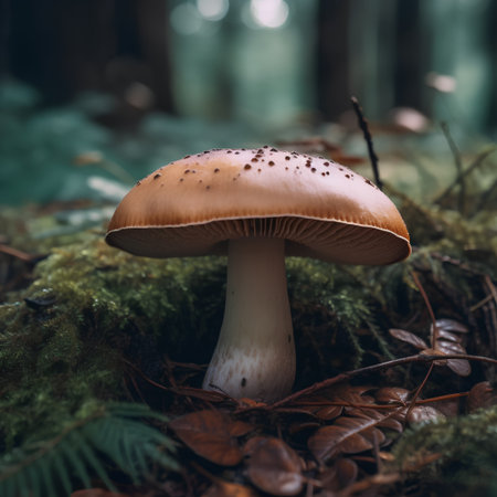 Mushroom in the autumn forest. Seasonal natural scene.の素材