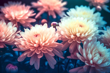 Beautiful chrysanthemum flowers in the garden - vintage effect style picturesの素材