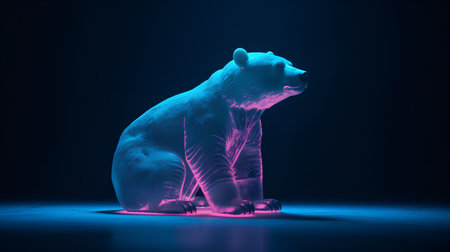 Polar bear on dark background. 3D rendering. Neon light.の素材