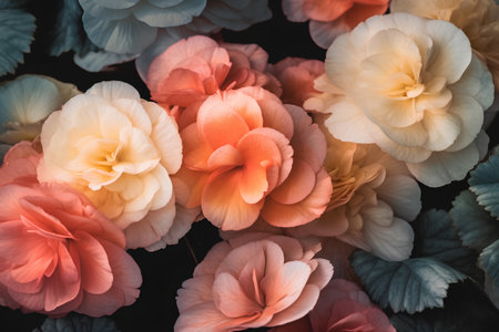 Close up of colorful begonia flowers. Natural floral background. Selective focus.の素材