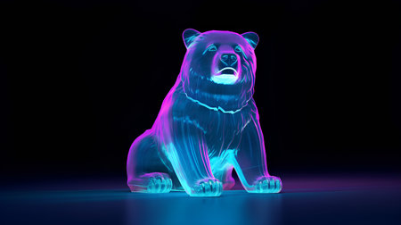 3d rendering of polar bear isolated on black background with neon lightの素材