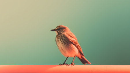 Little bird on a colored background. Photo in old color image style.の素材