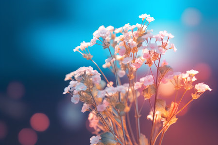Dried flowers on colorful bokeh background, vintage tonedの素材