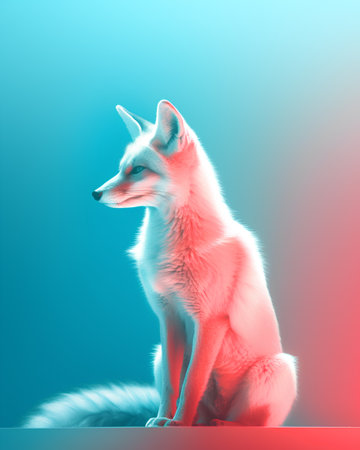 Portrait of a white fox on a blue background. 3d renderingの素材