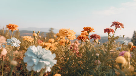 Colorful flowers in the meadow. Nature background. Toned.の素材