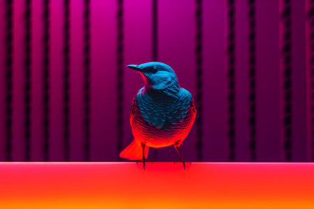 3D render of a blue bird on a pink background with a gradientの素材