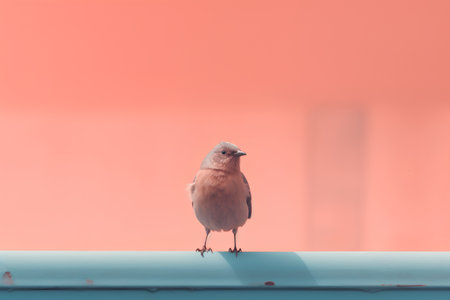 Bird on a blue background. Bird on a background of pink wall.の素材