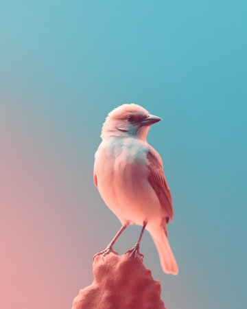 Bird on a pink background. Bird with a blue background. Blue background.の素材