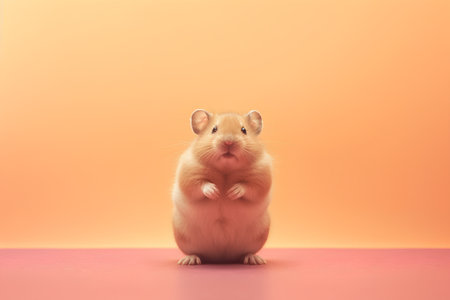Cute hamster on orange background, studio shot, square formatの素材