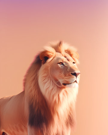Portrait of a lion on a colorful background. Animal portrait.の素材