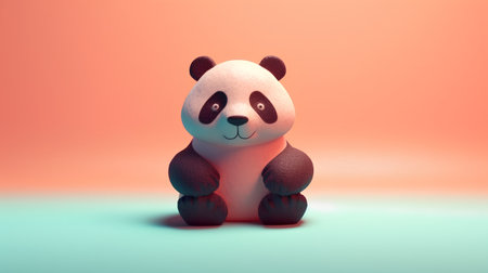 Cute panda sitting on a colorful background. 3d renderingの素材