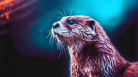 portrait of a cute otter on a dark background. 3d renderingの素材