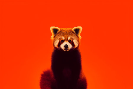 Red panda on a red background. 3d render illustration.の素材