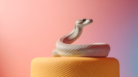 3d render of a snake on a podium on a pink backgroundの素材