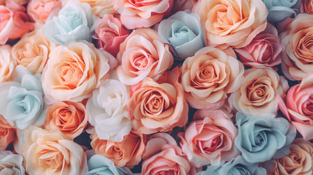 Beautiful roses background in pastel colors, close-up.の素材