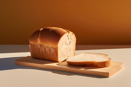 Sliced bread on wooden cutting board. 3d render.の素材