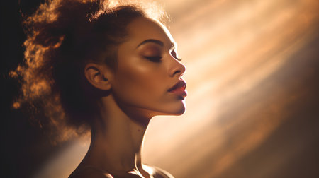 Portrait of beautiful young african american woman with closed eyes.の素材