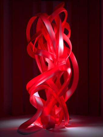 Abstract red ribbon on dark background. 3d render. Illustrationの素材