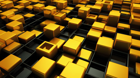 abstract 3d illustration of metallic cubes background with yellow and blackの素材