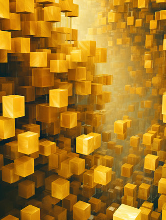 abstract yellow cubes background, 3d illustration, computer generated imagesの素材