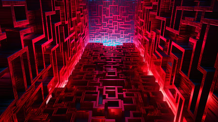 Abstract 3d illustration of geometric shapes in the form of a mazeの素材