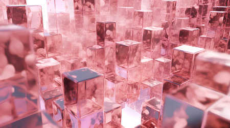abstract 3d illustration of cubes, geometric shapes, pink backgroundの素材