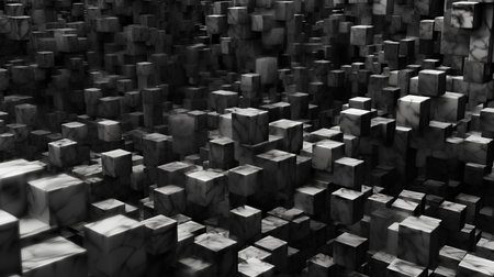 abstract black and white 3d cube background with some smooth lines in itの素材