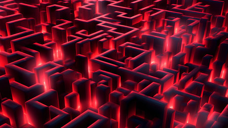 Abstract 3d rendering of chaotic red cubes. Futuristic background.の素材