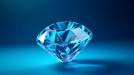 Blue diamond on blue background. 3d rendering, 3d illustration.の素材