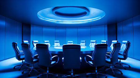 Interior of modern conference room with blue walls. 3d renderの素材