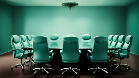 Modern conference room with green walls and rows of chairs. 3d renderの素材