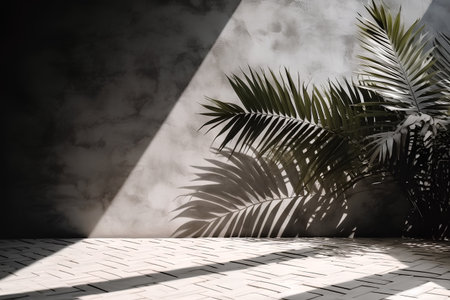 Shadow of palm leaves on the concrete wall. 3d render.の素材